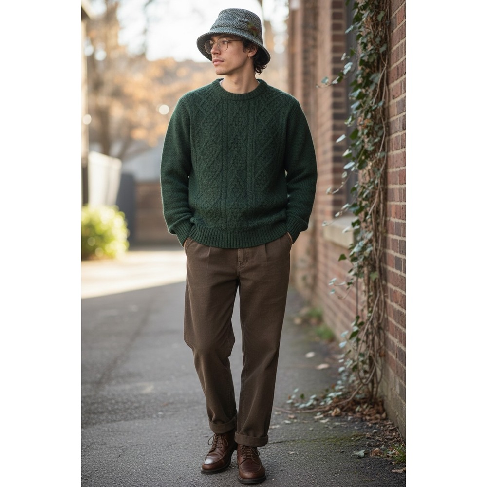Hanna Hats Donegal Walking Hat Size L Green Tweed Pure Wool Feather‎ Ireland